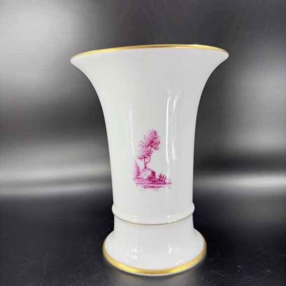 1975 Hochst German Vase Magenta House Church with Gold Trim Germany Porcelain - Picture 15 of 16